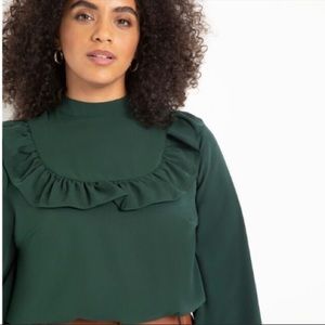 Eloquii Ruffle Blouse in Deep Emerald